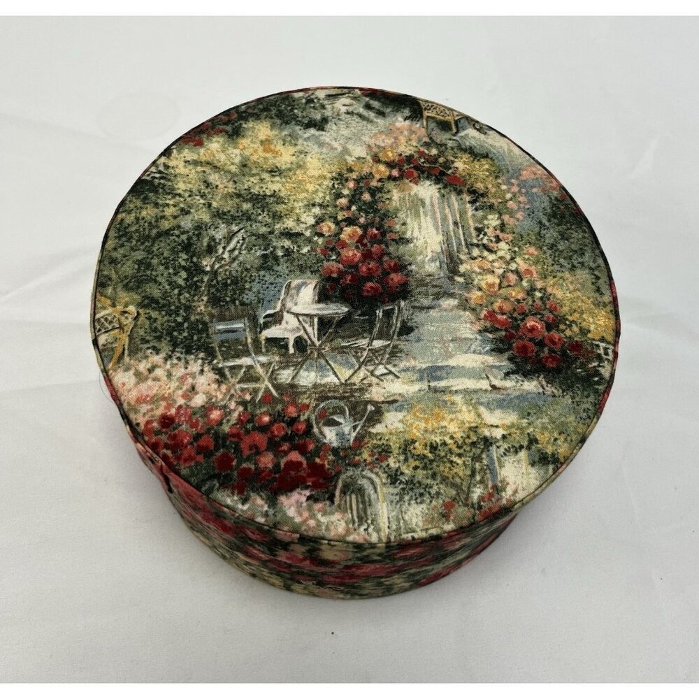 Vintage Paisley Fabric Covered Trinket Storage Sewing Round Box W/Lid